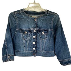Torrid Collarless  Cropped Denim Jean Jacket with 3/4 Sleeves- Size 00/10